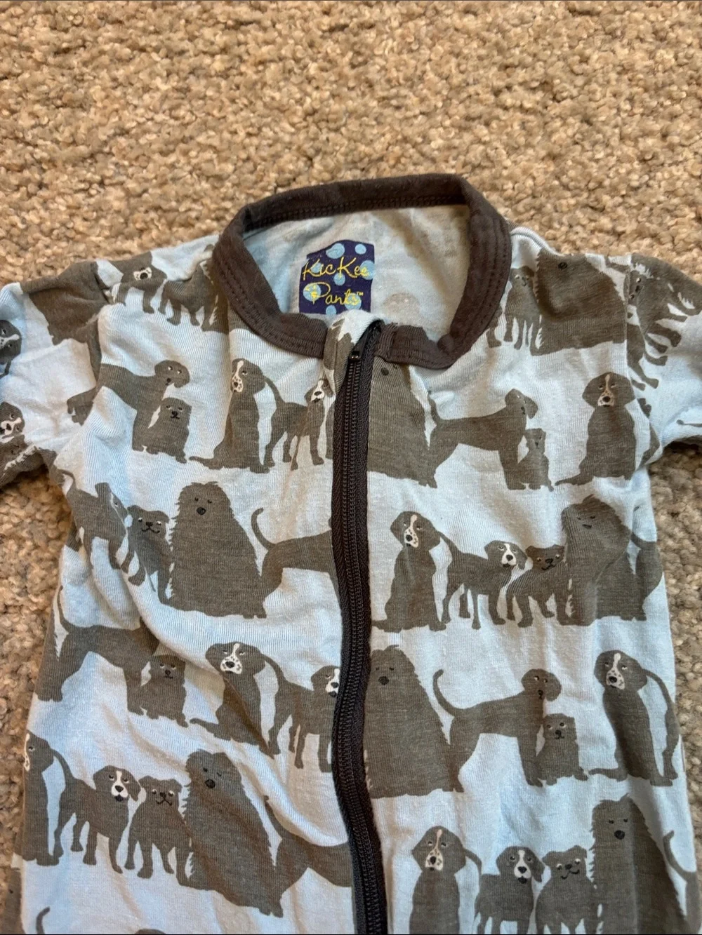 Kickee Pants Gray and White Dog Print Footed One-Piece 9-12m